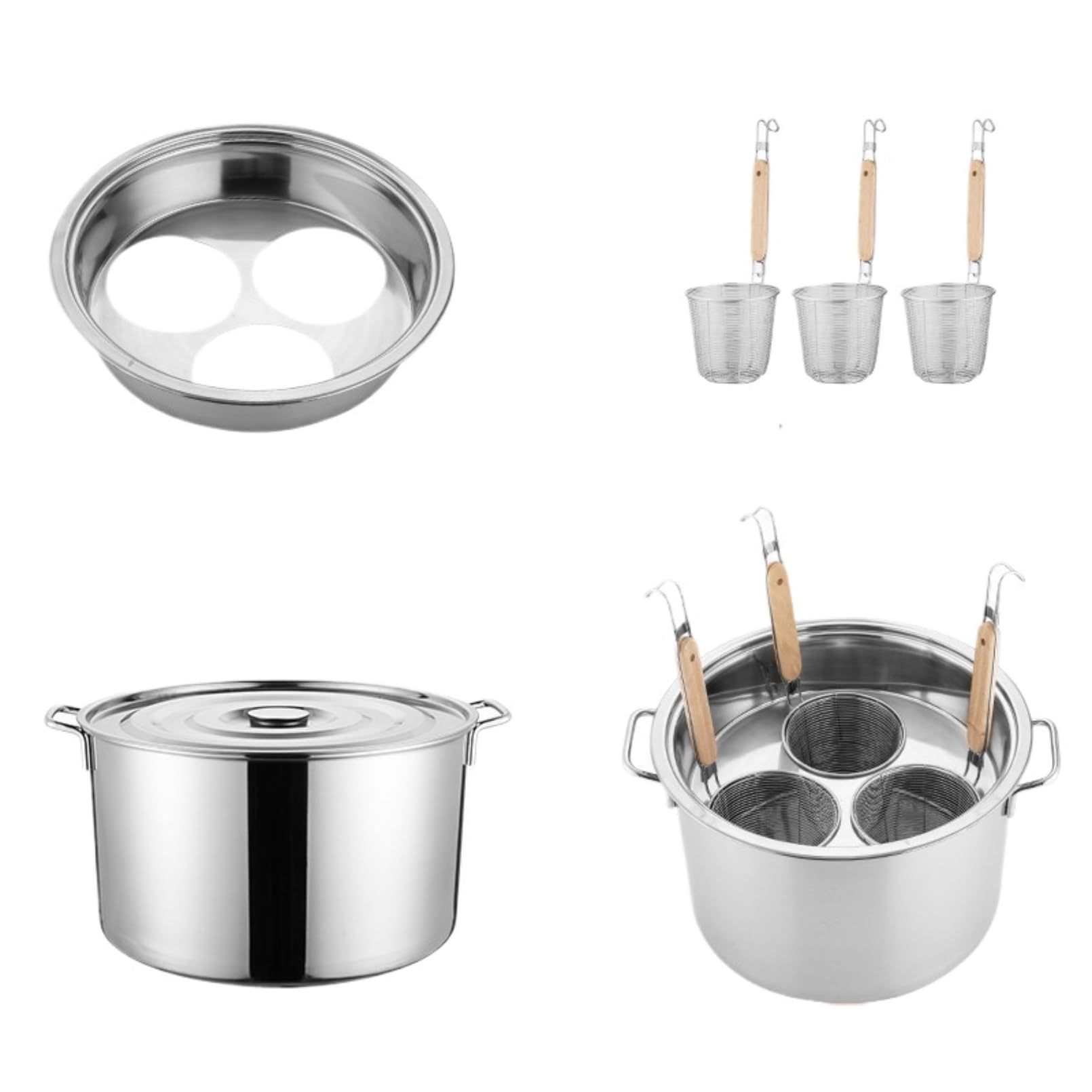 Amazon｜業務用店舗用 そばゆで釜 茹麺鍋セット リング付 ザル付